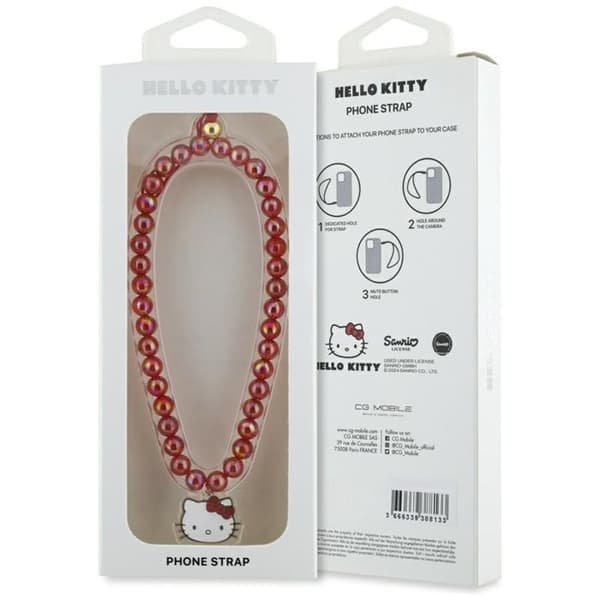 Charm för telefon Hello Kitty Pearls Kitty Head (röd)