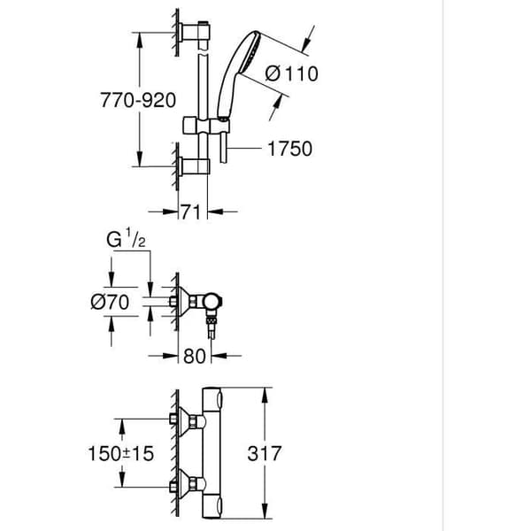 Duschset - 1 stråle - Termostatblandare - GROHE - 34805001 - Grå