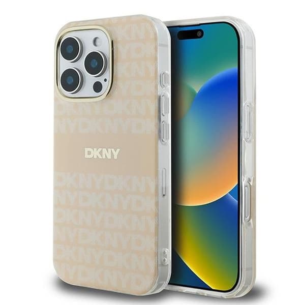 Coque för iPhone 16 Pro Max - DKNY Hardcase Repeat Texture Pattern With Stripe MagSafe (DKHMP16XHRHSEP) - Rosa