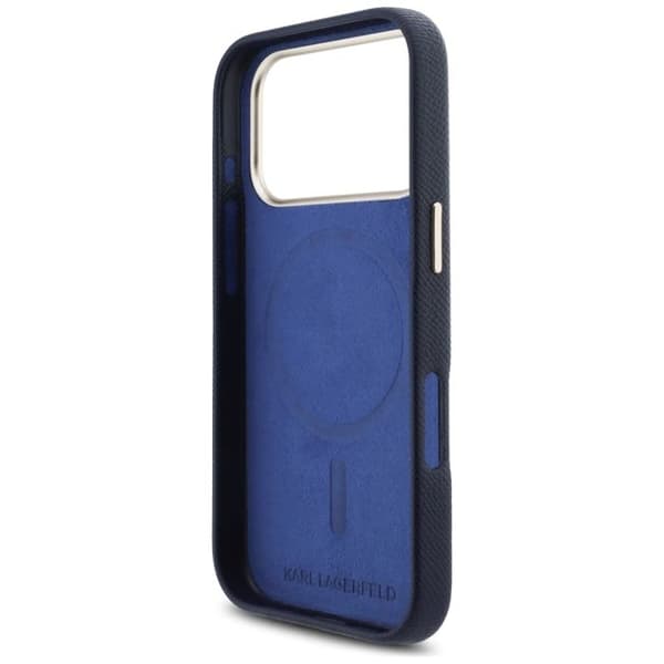 Coque Karl Lagerfeld Hardcase Läder MagSafe med K Huvudlogotyp för iPhone 17 Pro Max - Blå