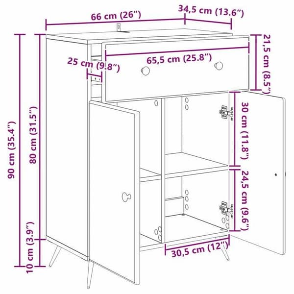 vidaXL Buffé Sonoma grå 66 x 34,5 x 90 cm Ingenjörsträ 895561