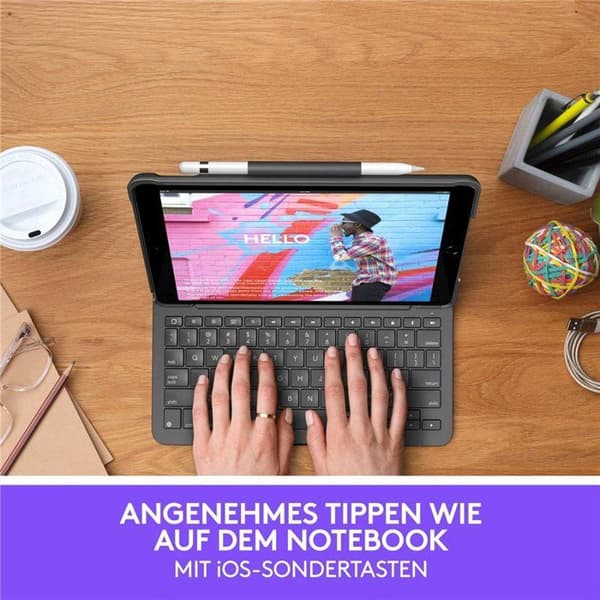 Clavier Slim Folio - LOGITECH - QWERTZ Tysk - Bluetooth - Grafit - Kompatibel med iPad