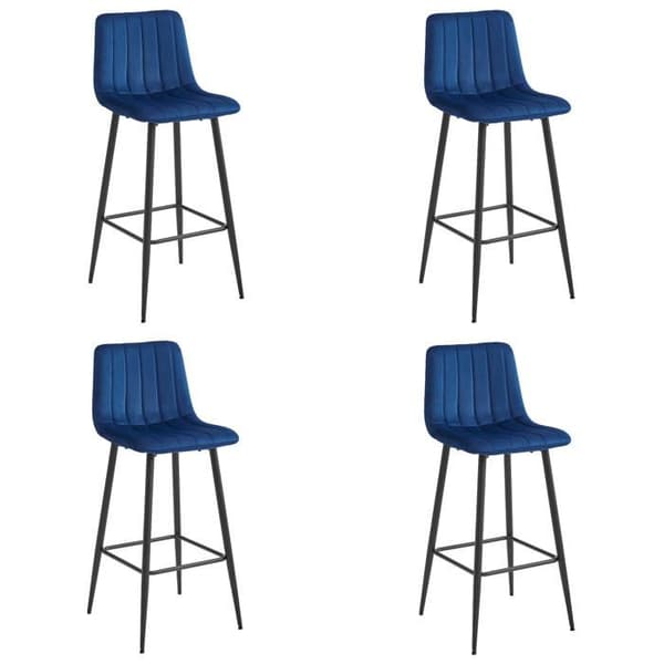 Taburett POZZA - marinblå sammet / svarta ben x 4