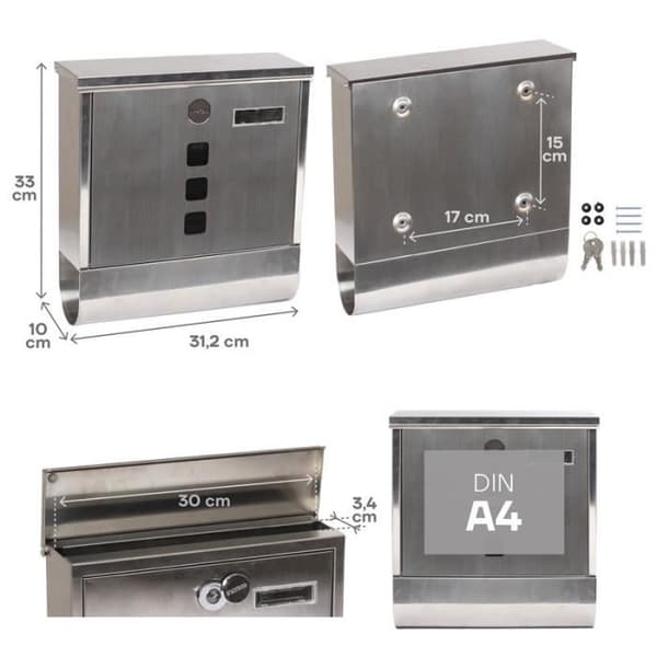 Postlåda - ARREGUI - Lyck E7007 - Rostfritt Stål - A4-format - Dold lås