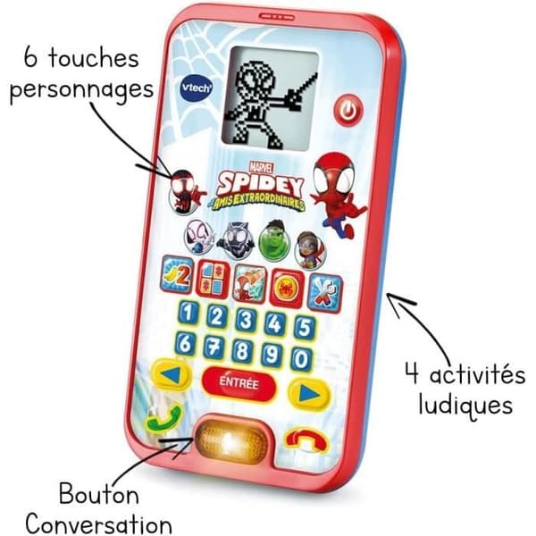 VTECH - SPIDEY - Spidey's Educational Smartphone - Barn - Röd - Unisex - 3 år - Batteri