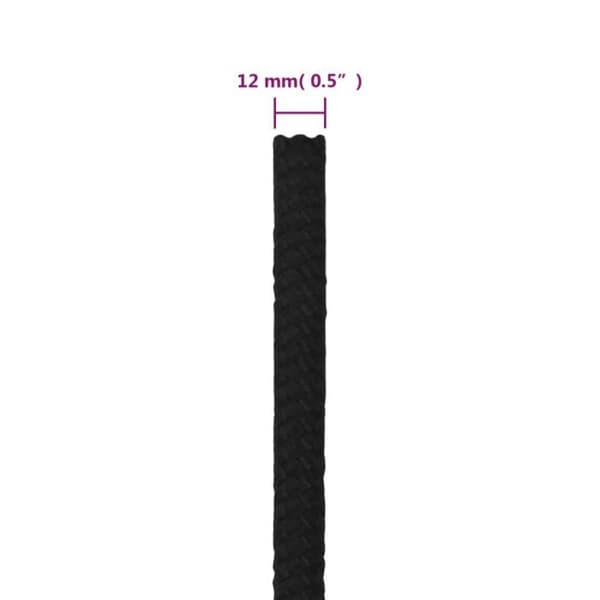 152829 vidaXL Arbetsrep Svart 12 mm 250 m Polyester