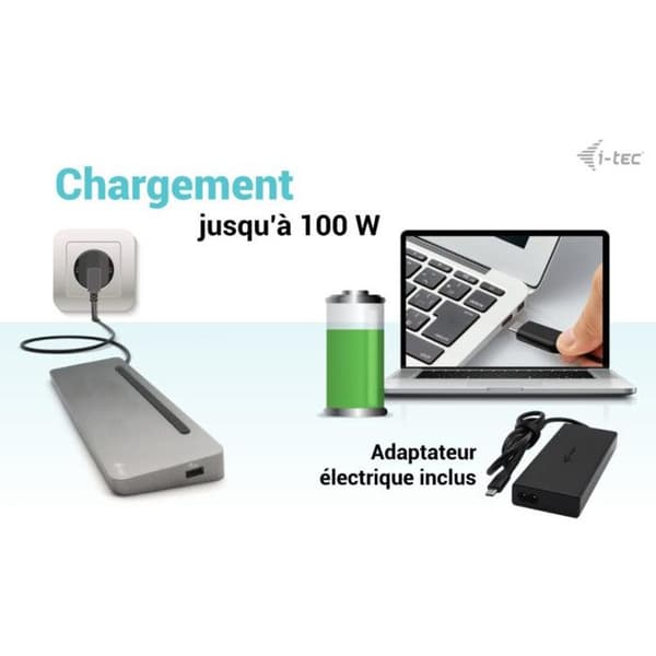 USB-C-dockningsstation - I-TEC - Ergonomisk 4K - 3 Skärmar - 100W - Metall
