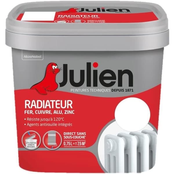 Vattenbaserad radiatorfärg Satin Vit 0l75 - Julien