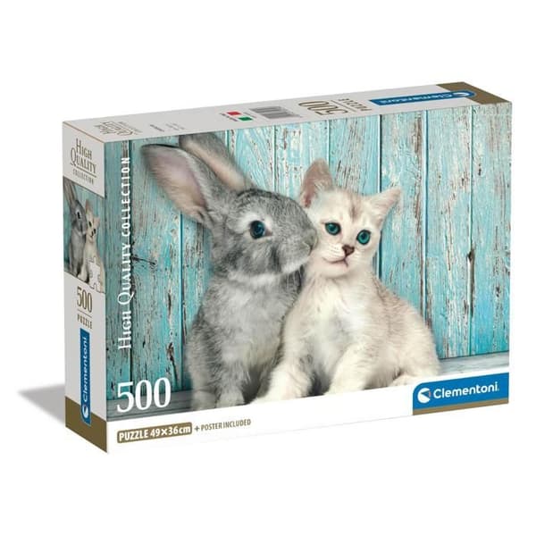 Pussel 500 bitar + poster: Katt och Kanin