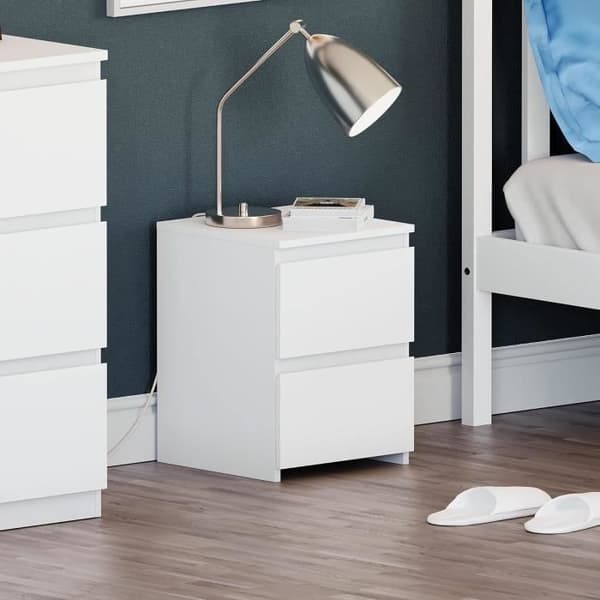 Sängbord - VIDA DESIGNS - Denver - 2 lådor - Vit - Nutida