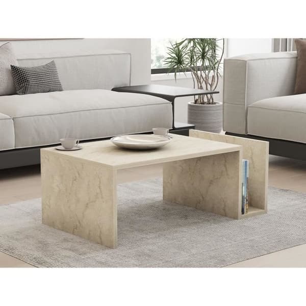 Soffbord - MEMO - Rektangulär - Travertin marmorlook - 86,8 x 32,4 x 50 cm
