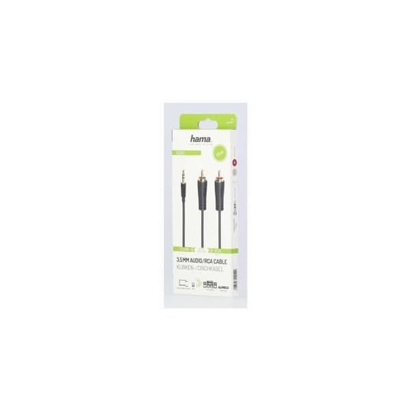 Ljudkabel - HAMA - 1,5m - Jack 3,5mm - 2 RCA-hanpluggar - Guldpläterad