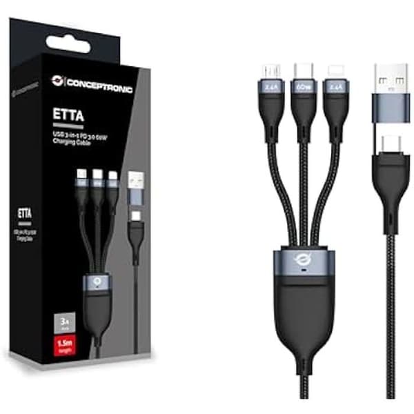 USB-C/A 3.0-kabel - CONCEPTRONIC - 3 i 1 - 60 W - 1,50 m - 480 Mbps