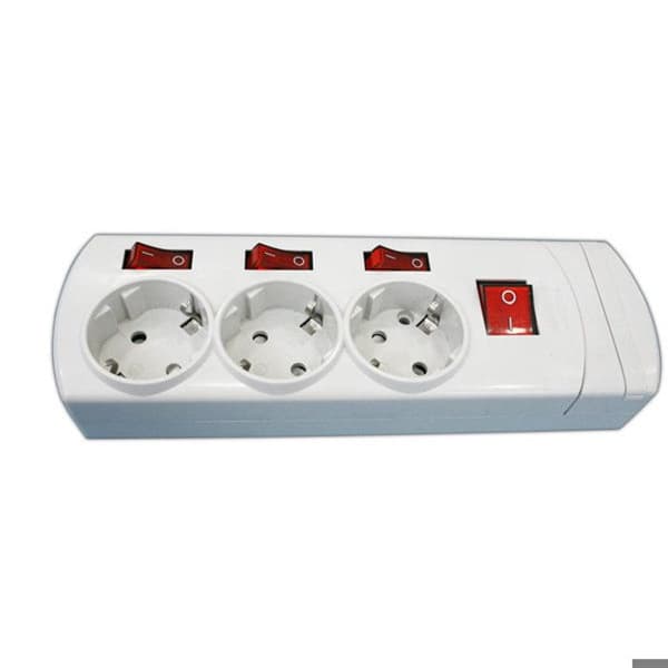 Bas med tre uttag - ELECTRO DH - 36.186 - 16A/250V - Termostabil kabel - Vit