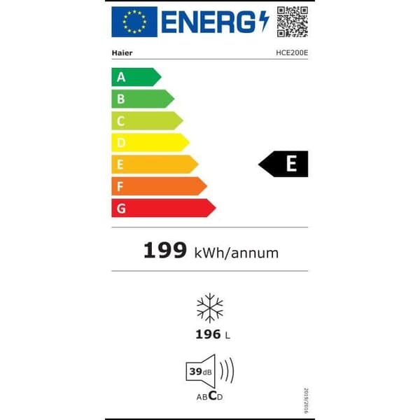 KYSTFRYS - HAIER- HCE200E - Klass E - 196 L - 39 dB - Vit
