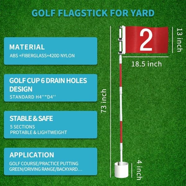 Golfflaggor THIODOON Set om 2 - 1,8 m, Rostfritt Glasfiber, Praktisk Design