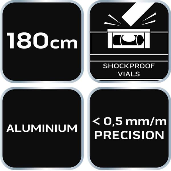 Vattenpass - Neo - S 300 - Aluminium - 180 cm - 3 flaskor