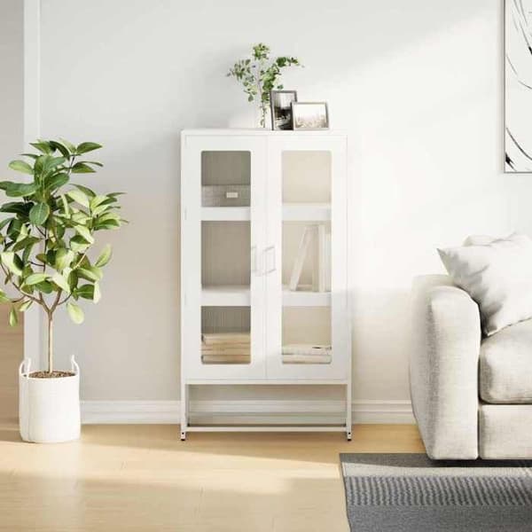 vidaXL Buffé hög vit 68x39x123 cm stål 853361