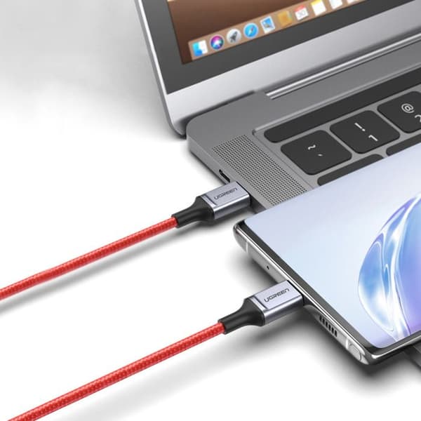 Flätad USB-C - USB-C 2.0 3A röd