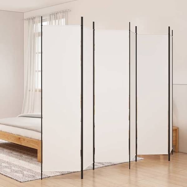 vidaXL Skärm 6 Paneler, 300x200 cm, Polyester & Järnstruktur, Vit, Fällbar Integritetsskärm, Vägg 350190