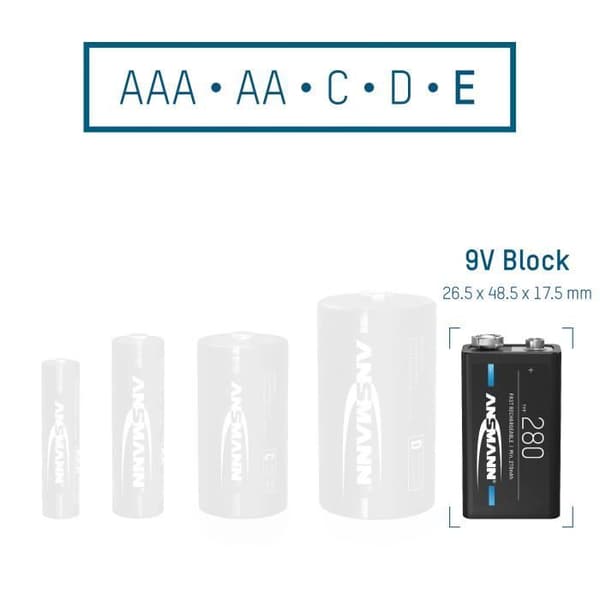 ANSMANN 9V batterityp 280mAh NiMH 1,2V - E-Block (2 st)