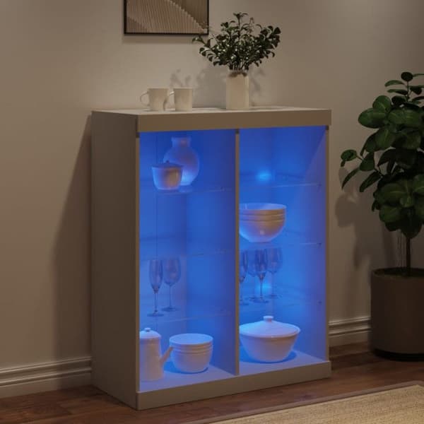 vidaXL Buffé med LED-lampor vit 81x37x100 cm 836714