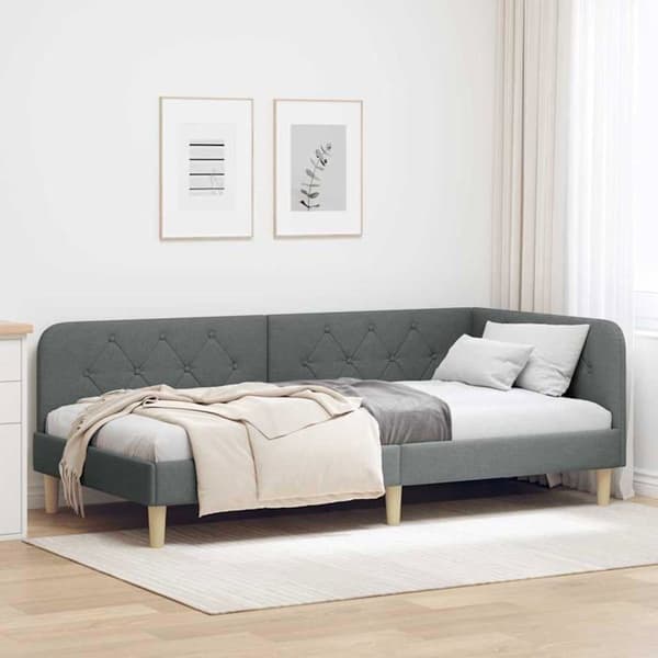 Sängram i tyg - vidaXL - Mörkgrå - 90x190 cm - L-formad design - Mångsidig sängsoffa