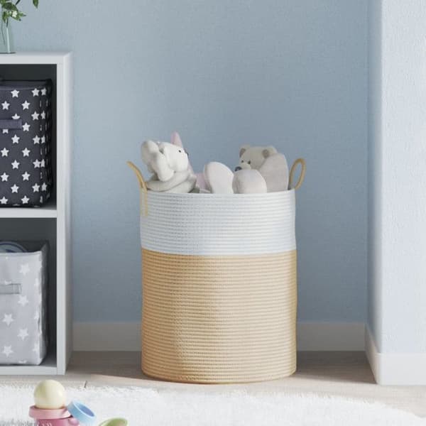 Beige och vit förvaringskorg Ø38x46 cm i bomull