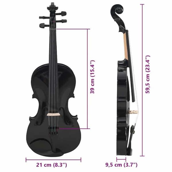 vidaXL Violinset med pilbåge och hakstöd Svart 4/4