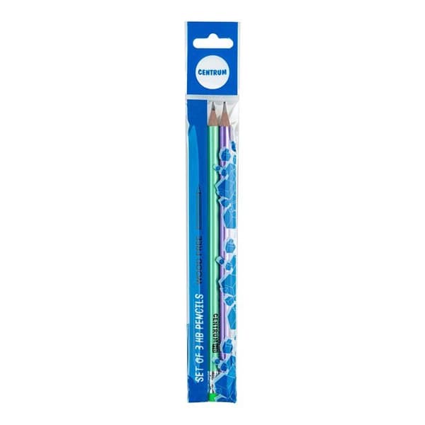 Set med 3 HB blyertspennor med gummitopp, HB grafitmin.