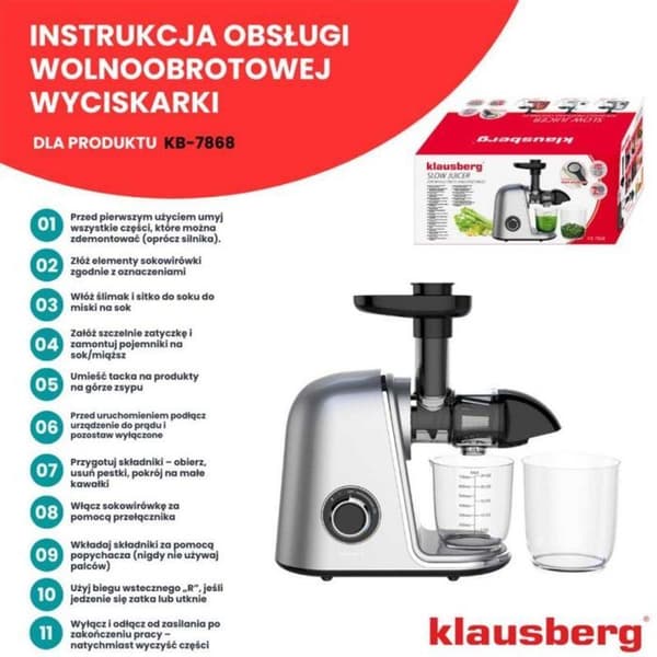 Saftpress - Klausberg - KB-7868 - Monovis - 1 rotationsnivå - Grå