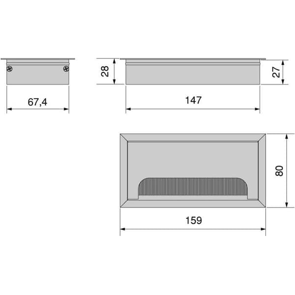 Emuca Kabelgenomförningar Set om 5 Rektangulära 160x80mm Aluminium Vit
