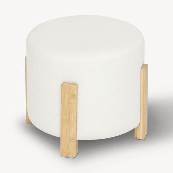 Taburett "Bansa" bouclette bambu vit D37,5x32cm - Atmosphera Inredningsdesigner