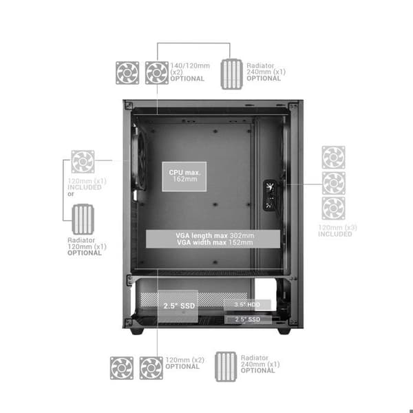 Gaming PC-chassi ATX - MARS GAMING - MC-NEBULA - 4 ARGB-fläktar 120 mm - Tempererat Glas-panel - Vit