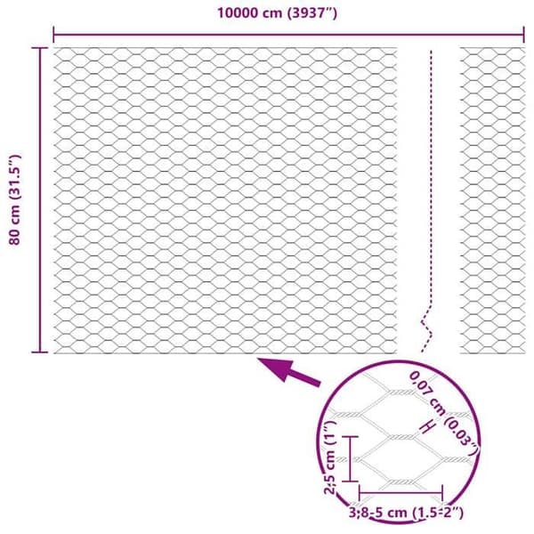 vidaXL Hexagonal stängsel Grå 0,8 x 100 m PVC 42005602