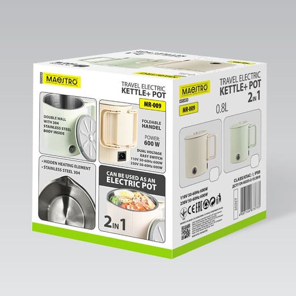 Resekanna - MAESTRO - MR-009-MINT - 0,8 L - 600 W - Fällbart handtag