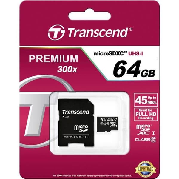 Flashminneskort - TRANSCEND - Premium - 64 GB - UHS Class 1 / Class10 - microSDXC UHS-I