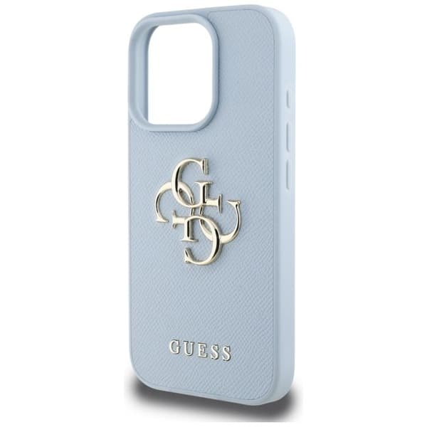 Guess Hårdskal med Grått Mönster Stort 4G Logotyp Litet Klassisk Logotyp för iPhone 16 Pro Max - Blå