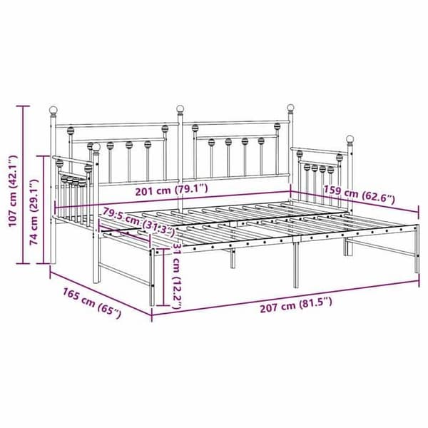 vidaXL Dagbädd Ram Vit 80 x 200 cm Stål 42002678