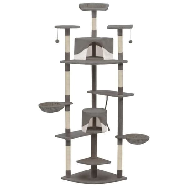 vidaXL Kattträd med Sisal skrapstolpar 203 cm Grå och Vit