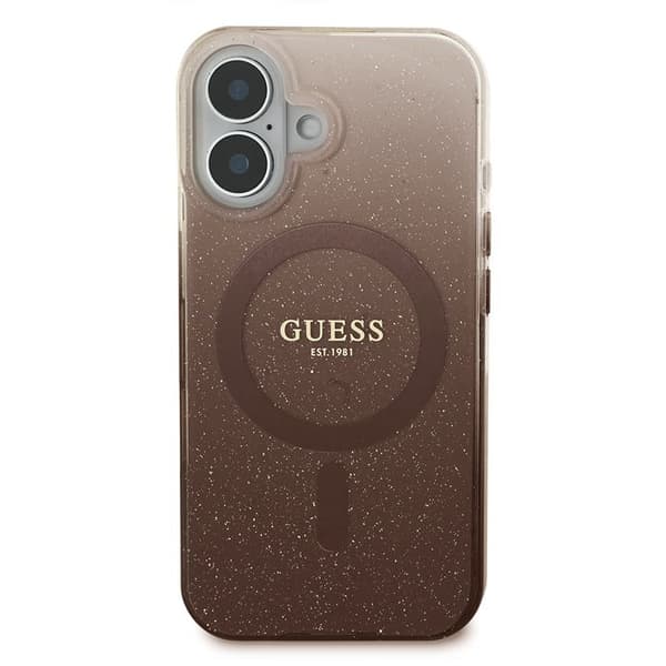 Coque Guess IML Glitter Gradient MagSafe för iPhone 16 Plus - Brun