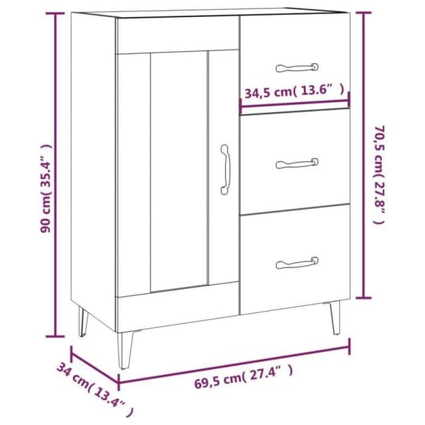 812213 vidaXL Buffé Vit 69,5x34x90 cm Ingenjörsträ