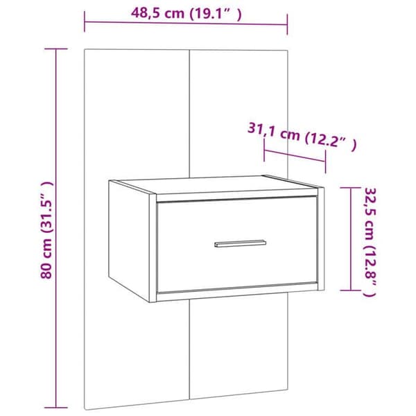 vidaXL Väggmonterat Sängbord Vit 810971