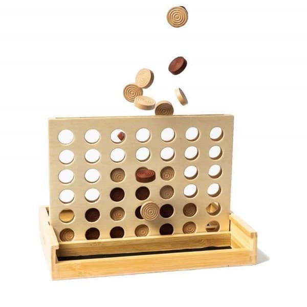 Power 4 bambu brädspel - PANDOO - hopfällbart och bärbart - Reflektion och strategispel