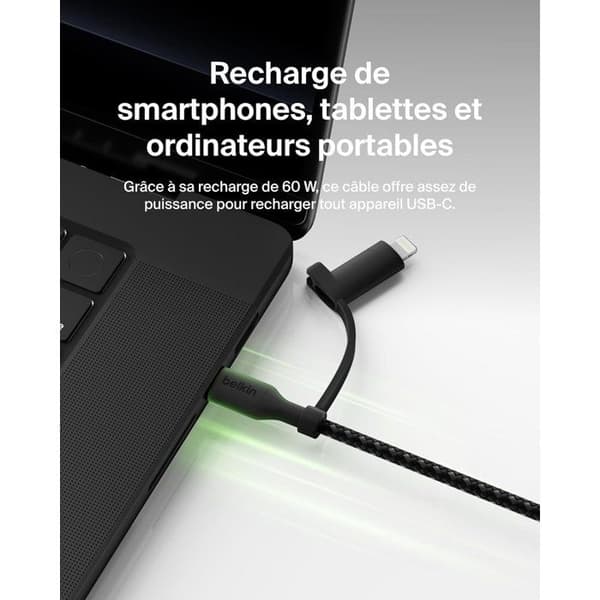 2-i-1-kabel - BELKIN - USB-C och Lightning - Svart