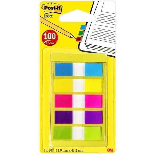 POST-IT Set med 100 bokmärken - 11,9 x 43,2 mm - Neonfärger