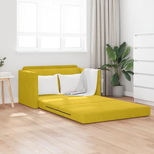 2-i-1 Soffa i gul sammet 124x204x61 cm