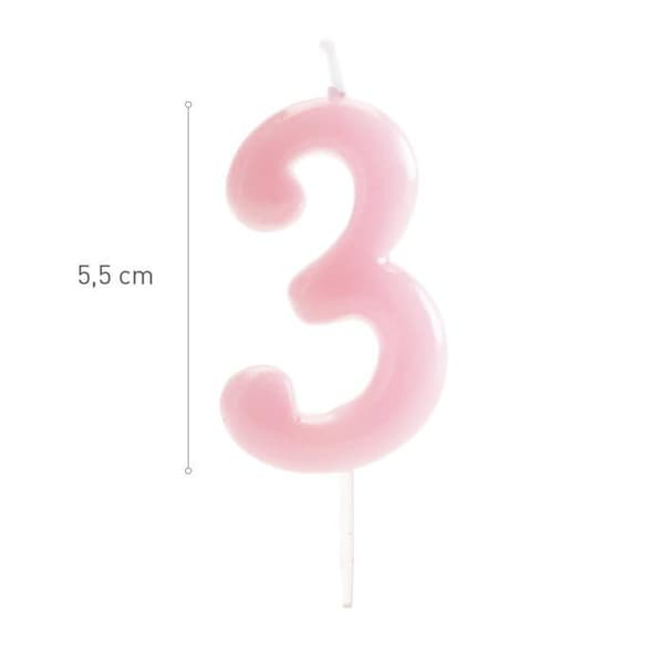 Stake - DEKORA - 345419 - Nummer 3 - Rosa - Paraffinvax - 5,5 cm