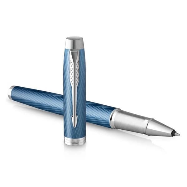 Parker IM Premium - Ljusblå rollerpenna, fin spets, svart refill - Presentförpackning
