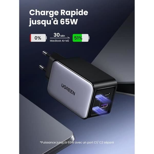 USB-C-laddare - UGREEN - Nexode - 65W - 4 portar - GaNInfinity